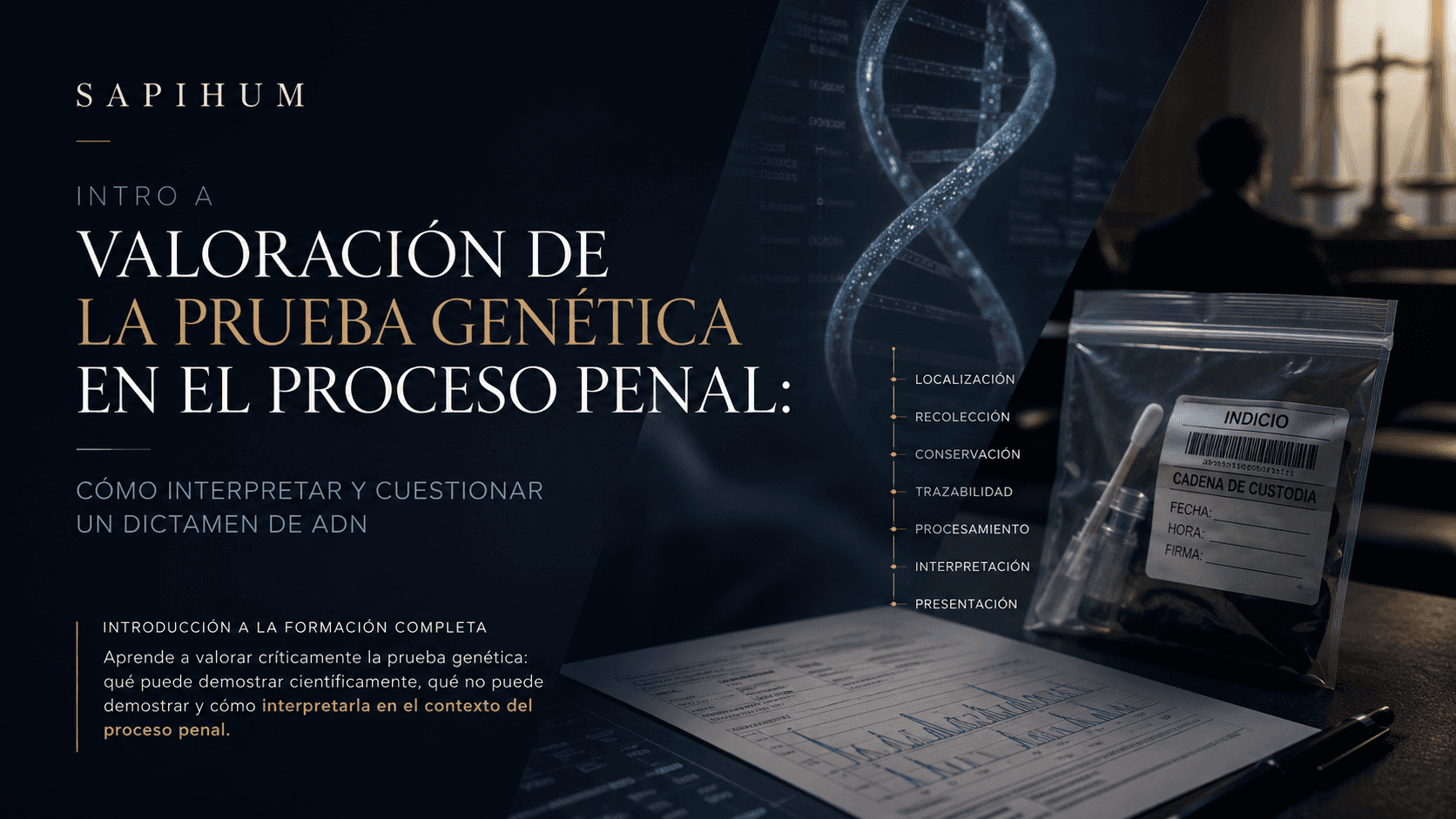 Intro a Valoración de la prueba genética en el proceso penal: cómo interpretar y cuestionar un dictamen de ADN
